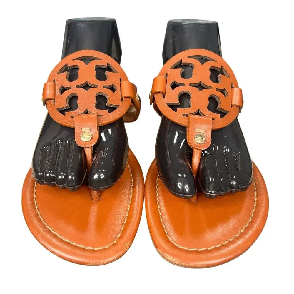 Tory Burch Miller Flat Brown Leather Thong Sandals Size 9.5